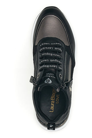 Laura Biagiotti L97619516 schwarze Sneaker mit Reißverschluss und Glitzerdetails