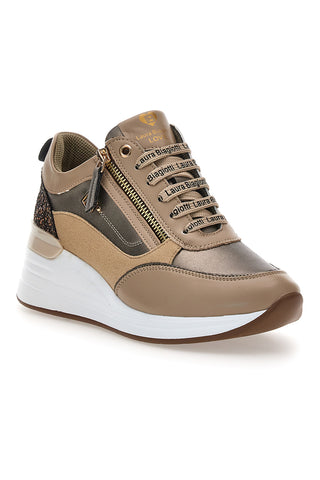 Bronzefarbene Sneaker mit dekorativem Reißverschluss Laura Biagiotti L97619517