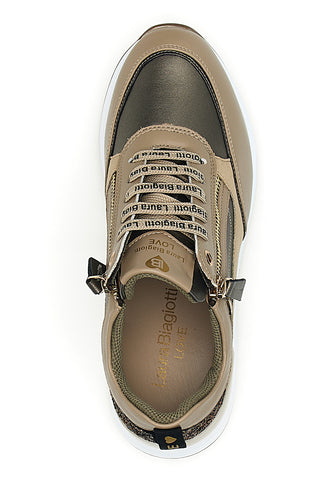 Bronzefarbene Sneaker mit dekorativem Reißverschluss Laura Biagiotti L97619517