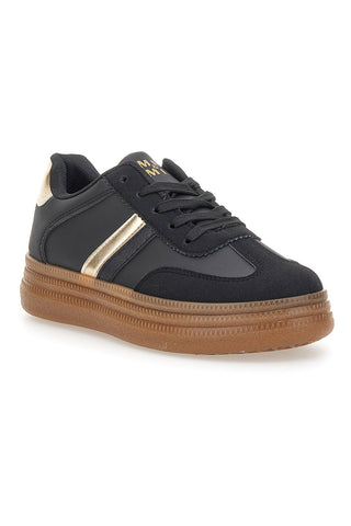Schwarze Sneaker mit karamellfarbenen Sohlen und goldenen Details Me & Me GB2026