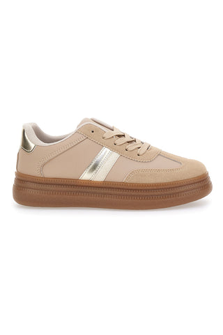 Beige Sneakers mit Metallic-Einsätzen und Kontrastsohlen Me & Me GB2026