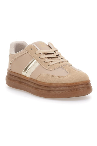 Beige Sneakers mit Metallic-Einsätzen und Kontrastsohlen Me & Me GB2026
