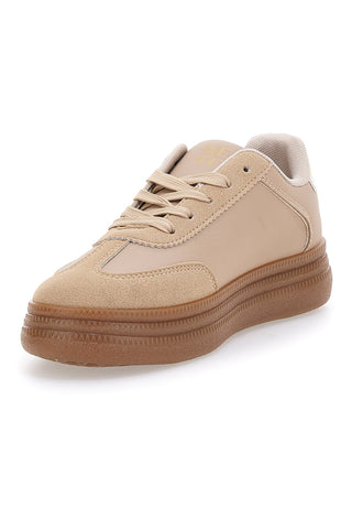 Beige Sneakers mit Metallic-Einsätzen und Kontrastsohlen Me & Me GB2026
