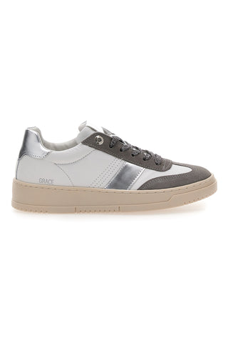 Sneakers bianche e grigie in pelle con dettagli argento Pittarello Capsule Grace Made in Italy