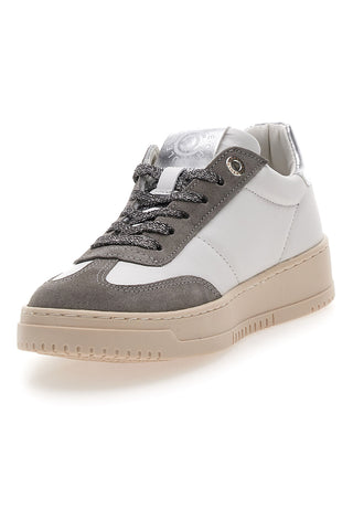 Weiße und graue Ledersneaker mit silbernen Details von Pittarello Capsule Grace, Made in Italy.