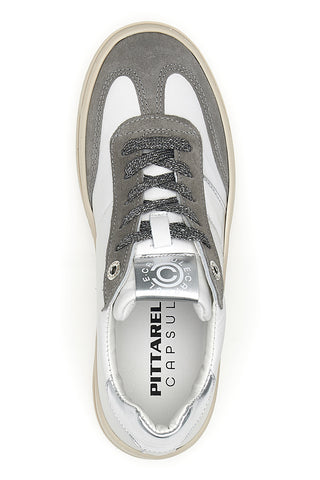 Weiße und graue Ledersneaker mit silbernen Details von Pittarello Capsule Grace, Made in Italy.