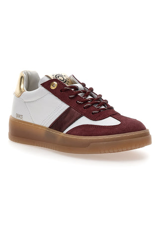 Sneakers bianche e bordeaux in pelle con dettagli oro Pittarello Capsule Grace Made in Italy
