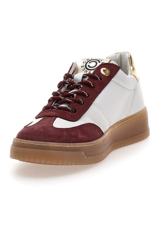 Weiße und burgunderfarbene Ledersneaker mit goldenen Details aus der Pittarello Capsule Grace-Kollektion, Made in Italy.