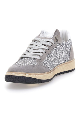 Pittarello Capsule Kelly silbergraue Leder-Sneaker mit Glitzerdetails Made in Italy