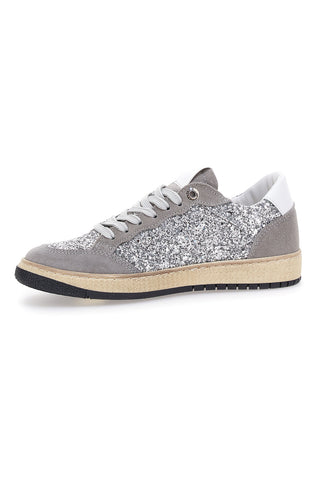Pittarello Capsule Kelly silbergraue Leder-Sneaker mit Glitzerdetails Made in Italy