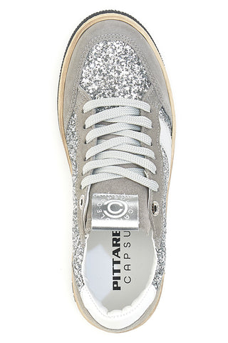 Pittarello Capsule Kelly silbergraue Leder-Sneaker mit Glitzerdetails Made in Italy