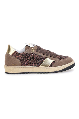 Sneakers marroni almond in pelle con dettagli glitter Pittarello Capsule Kelly Made in Italy