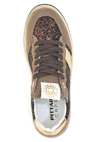 Sneakers marroni almond in pelle con dettagli glitter Pittarello Capsule Kelly Made in Italy