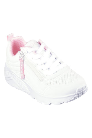 Skechers Uno Lite Easy Zip Weiße Sneaker mit seitlichem Reißverschluss und Plateau