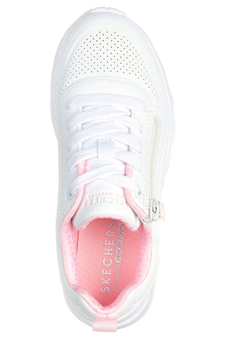 Skechers Uno Lite Easy Zip Weiße Sneaker mit seitlichem Reißverschluss und Plateau