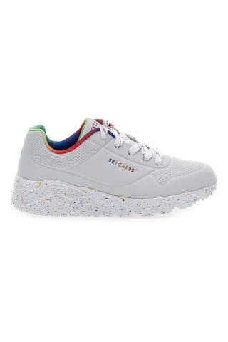 Sneakers bianche con dettagli arcobaleno e suola maculata Skechers Uno Lite Rainbow Speckle