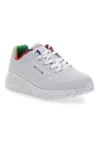 Sneakers bianche con dettagli arcobaleno e suola maculata Skechers Uno Lite Rainbow Speckle