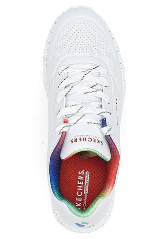 Sneakers bianche con dettagli arcobaleno e suola maculata Skechers Uno Lite Rainbow Speckle