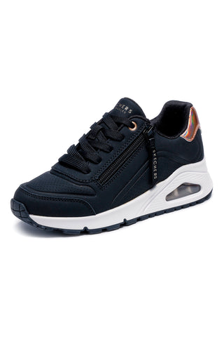 Schwarze Turnschuhe mit seitlichem Reißverschluss Skechers Uno gen1 zip und stride