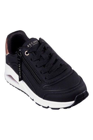 Schwarze Turnschuhe mit seitlichem Reißverschluss Skechers Uno gen1 zip und stride
