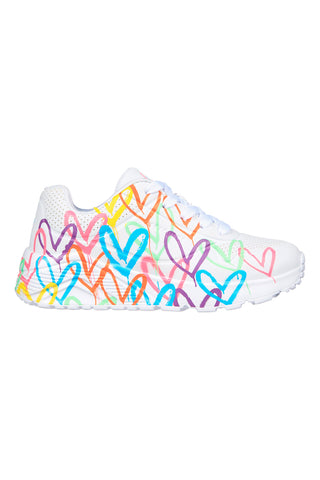 Weiße, mehrfarbige Sneakers mit Herzen UNO Lite Spread the Love Skechers