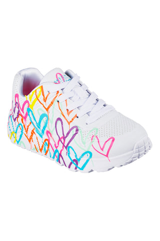 Weiße, mehrfarbige Sneakers mit Herzen UNO Lite Spread the Love Skechers
