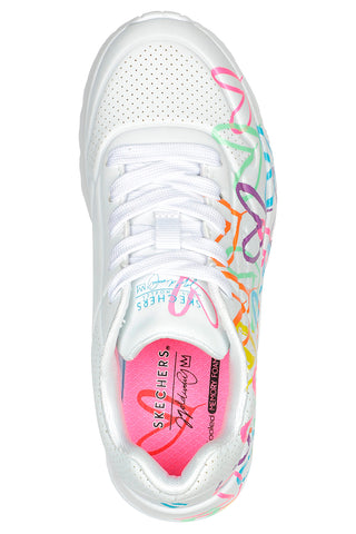 Weiße, mehrfarbige Sneakers mit Herzen UNO Lite Spread the Love Skechers