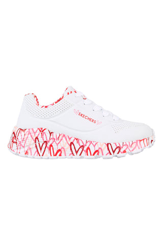 Weiße Sneakers mit bunten Herzen UNO Lite B Lovely Luv Skechers