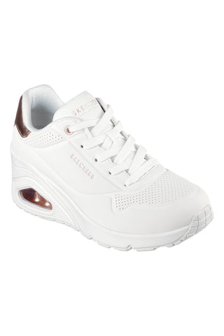 Sneakers bianche con zeppa e dettagli metallici Skechers UNO Wedge Hi Steps