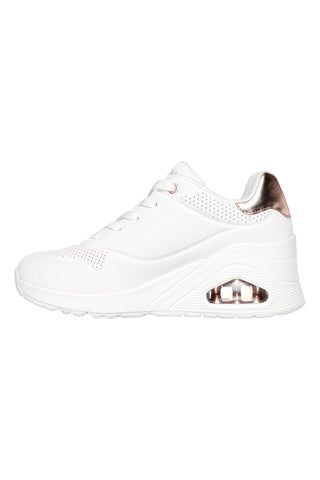 Sneakers bianche con zeppa e dettagli metallici Skechers UNO Wedge Hi Steps
