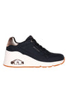 Schwarze Sneakers mit Keilabsatz und metallischen Details Skechers UNO Wedge Hi Steps
