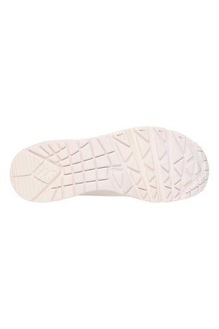 Beige Turnschuhe mit salbeigrünen Einsätzen und Skech-Air Skechers Uno Pop Back