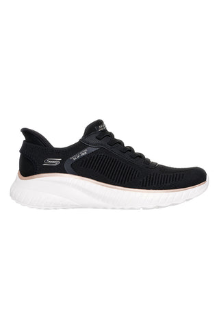 Schwarze Strick-Sneaker zum Hineinschlüpfen mit Memory-Schaum von Skechers Bobs Squad Chaos Current Muse
