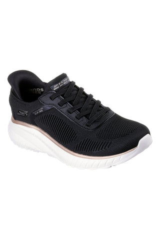 Schwarze Strick-Sneaker zum Hineinschlüpfen mit Memory-Schaum von Skechers Bobs Squad Chaos Current Muse