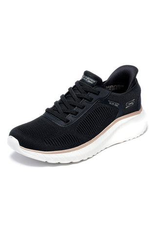 Schwarze Strick-Sneaker zum Hineinschlüpfen mit Memory-Schaum von Skechers Bobs Squad Chaos Current Muse