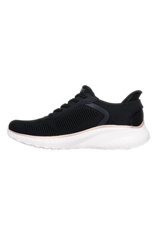 Schwarze Strick-Sneaker zum Hineinschlüpfen mit Memory-Schaum von Skechers Bobs Squad Chaos Current Muse