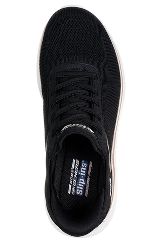 Schwarze Strick-Sneaker zum Hineinschlüpfen mit Memory-Schaum von Skechers Bobs Squad Chaos Current Muse