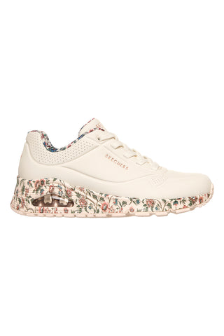 Sneakers bianche fantasia floreale con suola ad aria e lacci fissi Skechers Uno Safari Time