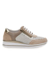 Sneakers Beige Bianco in pelle con lacci e zip Prima riga 21668FAST