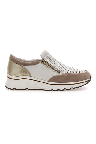 Sneakers slip on Beige Bianco in pelle Prima riga 24564GLAM