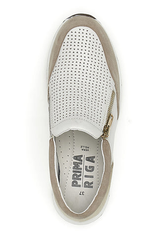 Beige Weißes Leder Slipper Turnschuhe Prima riga 24564GLAM