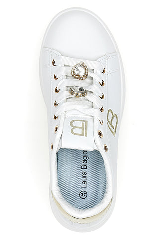 Sneakers bianche con charm gioiello e fondo alto Laura Biagiotti 9622M