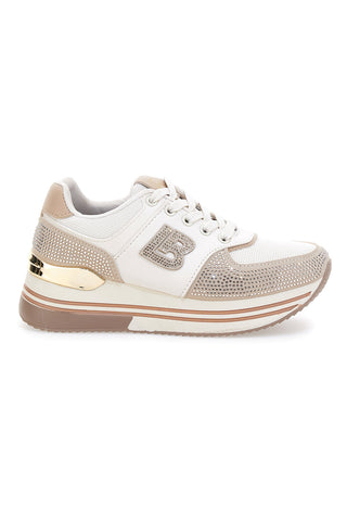 Beige Turnschuhe mit Strasssteinen und goldenen Einsätzen Laura biagiotti 9638