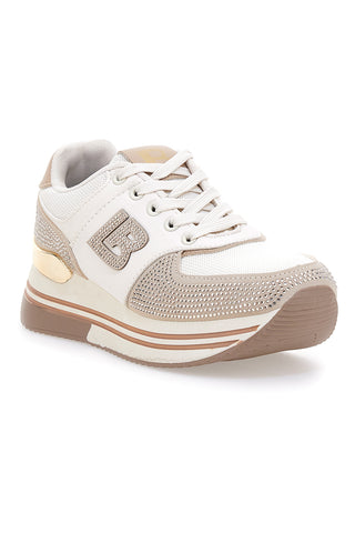 Beige Turnschuhe mit Strasssteinen und goldenen Einsätzen Laura biagiotti 9638