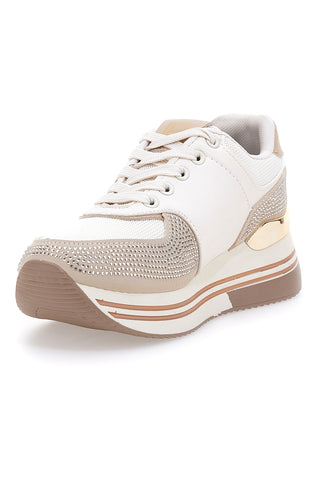 Beige Turnschuhe mit Strasssteinen und goldenen Einsätzen Laura biagiotti 9638