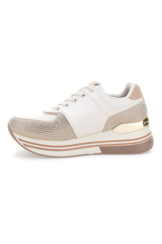 Beige Turnschuhe mit Strasssteinen und goldenen Einsätzen Laura biagiotti 9638