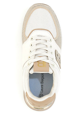 Beige Turnschuhe mit Strasssteinen und goldenen Einsätzen Laura biagiotti 9638