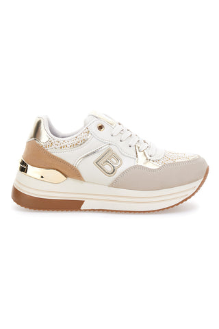 Beige Turnschuhe mit goldenen Strasssteinen Laura Biagiotti 9640