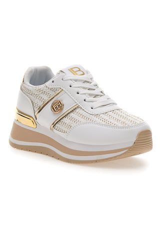 Sneakers bianche con inserti oro e fondo rialzato Laura Biagiotti 9636