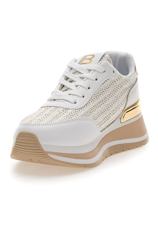 Sneakers bianche con inserti oro e fondo rialzato Laura Biagiotti 9636